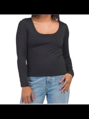 Tahari Black Scoop Neck Long-Sleeve Top - XL
